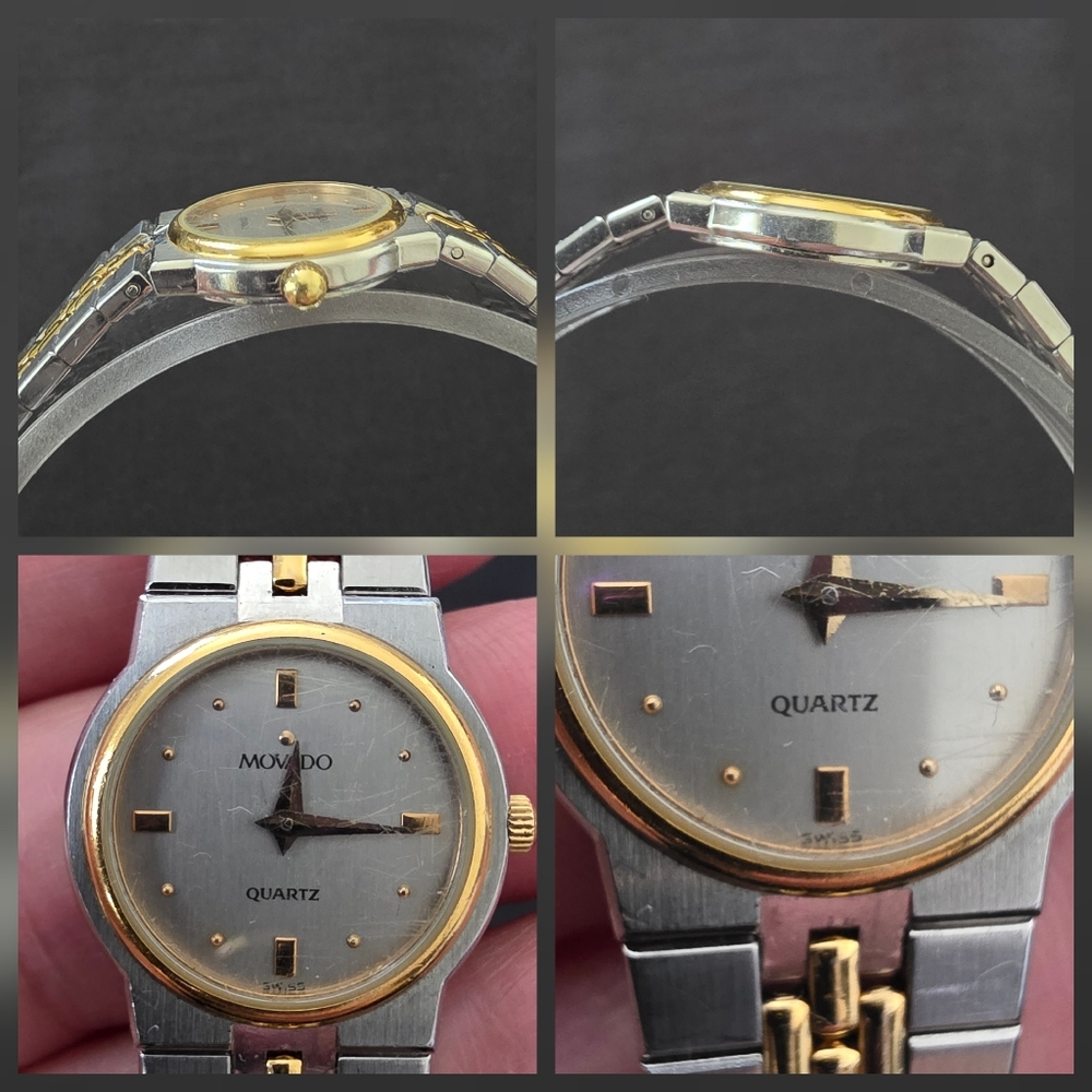 VTG Movado Ladies Two Tone Stainless Steel Bracelet Watch For Parts Or Repair - Picture 3 of 12